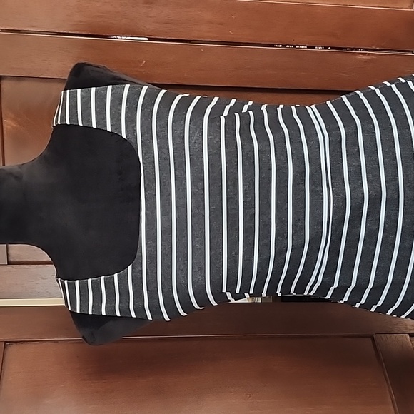 THE LIMITED Black White Stripe Denim Fitted Sleeveless Midi Pencil Dress Size 2 - Picture 2 of 9